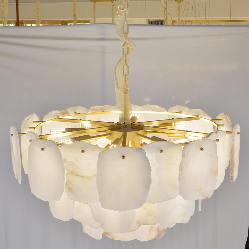 Alabaster Geometric Three-layer Chandelier